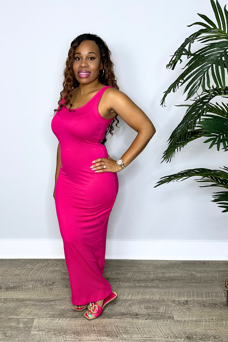 Pink fitted tank top maxi dress