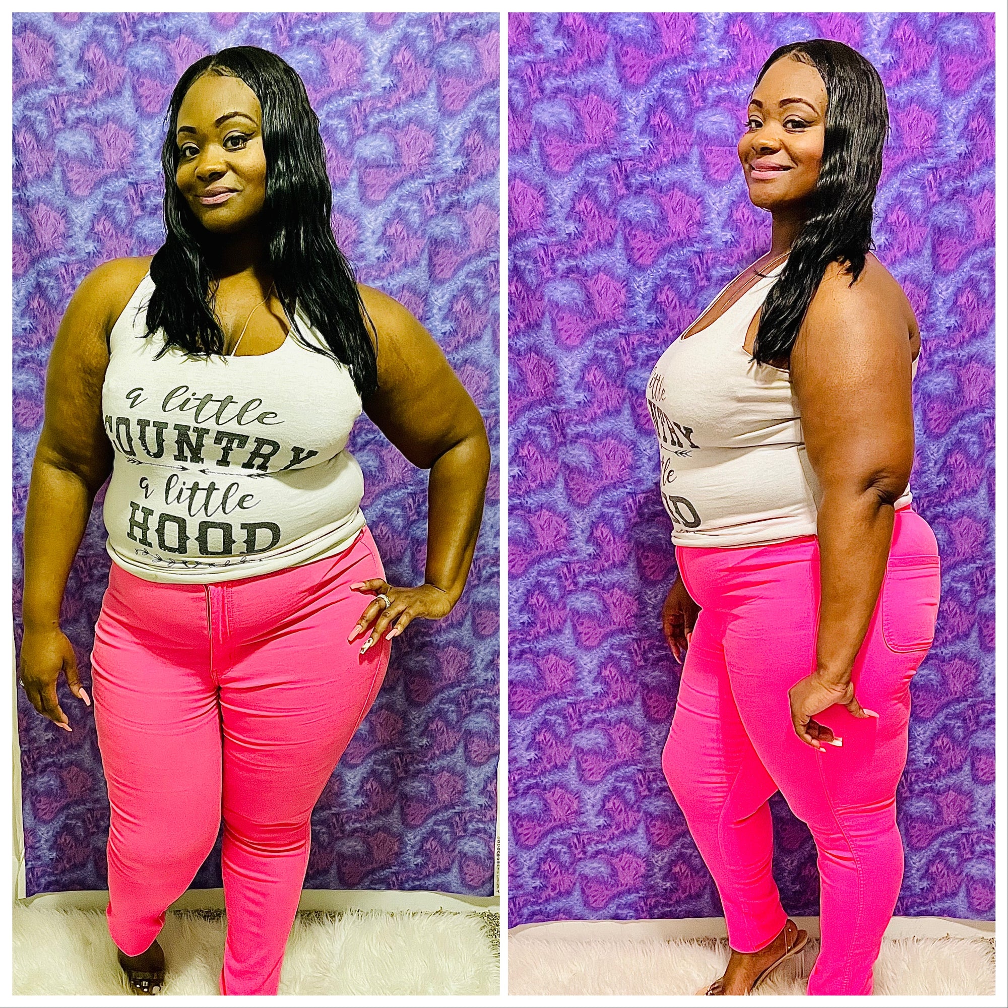 Hot pink plus size high waist jeans